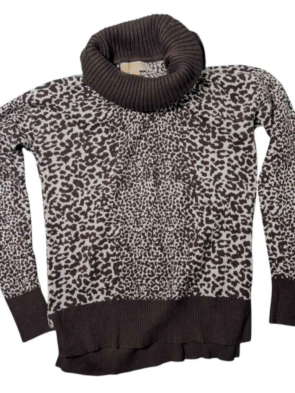 MICHAEL Michael Kors Womens S TurtleNeck Sweater Brown Leopard Print Pullover
